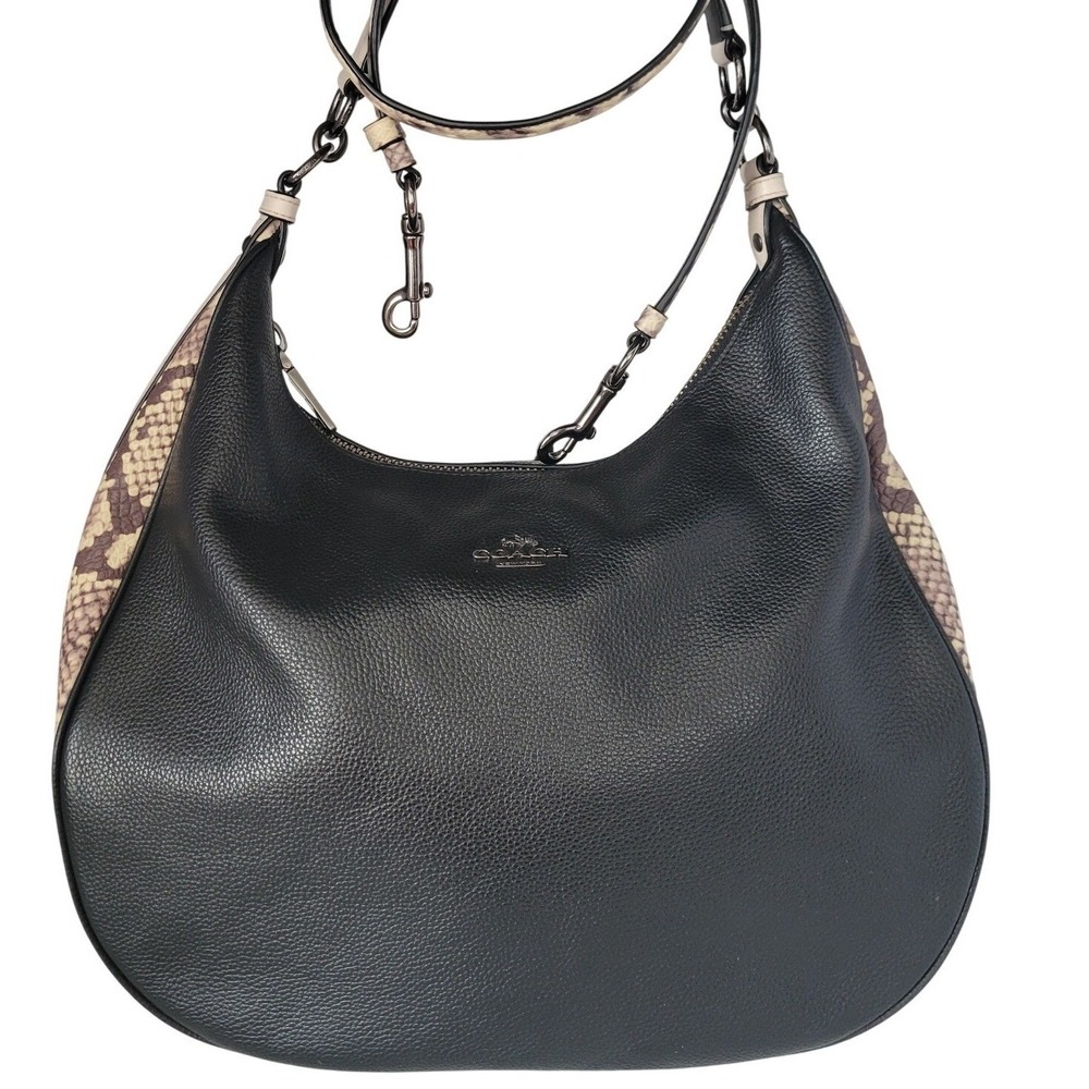 Coach Edie 31 Black Pebbled Leather Snakeskin Python Hobo Bag F57503